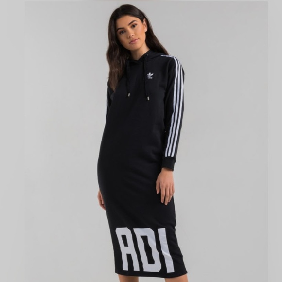 adidas originals black three stripe hoodie maxi dress